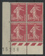 N° 194 (x4) COTE 200 € Neufs ** (MNH). Avec Coin De Feuille Numéroté "15238" - 1906-38 Semeuse Con Cameo