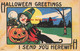 329695-Halloween, Bergman 1913 No 9086-1, Black Cat With A Dutch Boy Leaning On A Jack O Lantern - Halloween