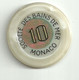 9876" FICHES-CHIPS-SOCIETE' DES BAINS DE MER-MONACO-10 FRANCHI" " - Casino