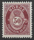 1877 NORWAY NORWEGEN - 50ø  Mi. 30 - UNUSED MH - Cat €40 - Nuovi