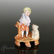 Figurine Ancienne Allemande Statuette Enfant Chien Chat Biscuit Sujet Miniature XIX - Personnages