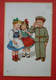 BOY IN UNIFORM AND TWO GIRLS IN FOLKLORE DRESSES, OLD POSTCARD USED 1920 - Humorous Cards
