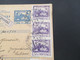 CSSR 1921 Hradschin Mucha 3er Streifen Paketkarte Wagstadt Sudetenland Mit Steuermarke Und Vielen Stempeln - Storia Postale