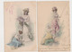 2cartes Fantaisie  M.M.VIENNE / Jeune Femme élégante Et Servante , Canne à Pêche , Bouquet De Fleurs - Non Classificati