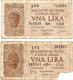 Italia 1944. N. 2 Banconote Da 1 Lira - Alla Seconda Manca L'angolo In Basso A Sinistra. - Regno D'Italia – 1 Lire