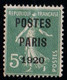 Timbre France Préoblitérés Yvert 24 Semeuse Poste Paris 1920 5c Vert - 1893-1947