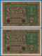 DEUTSCHES REICH 2 X 50 Mark  24.06.1919 Série AAM A # 867738+39 P# 66 Reihe 1 - 50 Mark