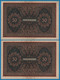 DEUTSCHES REICH 2 X 50 Mark  24.06.1919 Série AAM A # 867738+39 P# 66 Reihe 1 - 50 Mark