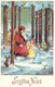 Carte Postale Fantaisie De NOËL - PERE  NOËL En Forêt Avec Anges Et Lapin - Santa Claus