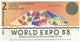 (CC 19) Falso Banknote Issued For World Expo 88 - Brisbane - Australia ($5.00 & $2.00) - Fictifs & Spécimens