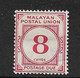 MALAYA - MALAYAN POSTAL UNION 1936 8c POSTAGE DUE SG D3 MOUNTED MINT Cat £24 - Malayan Postal Union