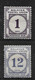 MALAYA - MALAYAN POSTAL UNION POSTAGE DUES 1945 1c PURPLE AND 1962 12c BRIGHT PURPLE PERF 12½ SG D9, D20a MOUNTED MINT - Malayan Postal Union