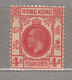 HONG KONG 1921 George V 4c MVLH(**) Mi 116 #17186 - Ungebraucht