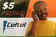 ZAMBIE  -  Prepaid  - Celtel - Youg Man With Phone  -  $ 5 - Zambie