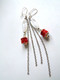 Boucles D'oreilles Pendantes, Rouge Blanc, Verre Tchèque, Perle Strass Cristal, Fermoirs Argent, Bijou Nomade, Hippie, B - Orecchini