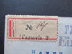 Delcampe - Russland / Polen 1910 Bapwaba / Warschau Einschreiben R-Zettel No 14 Varsovie 2 Nach Nürnberg Mit Vielen Stempeln - Storia Postale