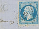 FRANKREICH 1858 Kaiser Napoleon III 20 C. Blau Type I, Pra.-Bf. M. Bahnpost-Kontrollstempel K1 "C", R! - Bahnpost