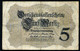 Germany - Duitsland ,6stellig ( A )  Ersten Weltkriegs , 5 Mark  1914-1918 - NR X 396011 - 5 Mark