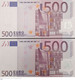 Pareja 500 EURO ALEMANIA(X) Low Nummer, R018A, TRICHET, UNC - 500 Euro