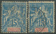GUADELOUPE 1892 Kolonialallegorie 15 C.  Gestempelt ABART SCHRÄGDRUCK LANDESNAME - Oblitérés