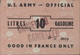 Bon 10L Carburant Gasoline U.S. ARMY OFFICIAL Good In France Only Cancelled - Buoni & Necessità