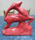 ANTIQUE ART DECO FAIENCE CAPRICORNE STATUE CERAMIQUE ROUGE * STEENBOK * CAPRICORN ? Fontinelle Dax Lejean Boch ? Z482 - Altri & Non Classificati