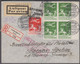 1927. DANMARK. Air Mail 4-block 10 øre + 25 øre On Reg-cover From KØBENHAVN LUFTPOST ... (Michel 143+) - JF416431 - Airmail