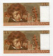 RC 20600 FRANCE 2 BILLETS 10F BERLIOZ DU 6-7-1978 NUMÉROS CONSÉCUTIFS - 10 F 1972-1978 ''Berlioz''