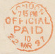 GB Paymaster General's Office: March 22, 1897, LONDON / OFFICIAL / PAID / 715 PM - Dienstzegels