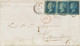 GB 1861 QV 2d Blue Pl.8 (2x, HI, JG) + Pl.9 (NH) Scarce Multifranking To HAMBURG - DIFFERENT PLATES - GREAT GEM!!! - Brieven En Documenten