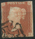 GB QV 1 D Redbrown Plate 31 (IF) 3 Margins, Black MC, VARIETY/ERROR: Ivory Head And Double Letter „F“ - Used Stamps