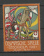 SCHWEDEN Sweden 1912 Vignette Olympische Spiele Stockholm Olympic Games Advertising Text Auf Deutsch (*) - Ete 1912: Stockholm