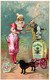 3 Cartes Chromo Gellé Frères Parfum 1896 Cirque Clown Acrobatiste Lith. Cheret - Antiguas (hasta 1960)