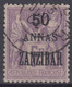 ZANZIBAR : SAGE 5F SURCHARGE 50 ANNAS N° 31 OBLITERATION CHOISIE - COTE 110 € - Gebraucht