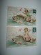 LOT 2 CPA GAUFREES ANGES CHEVAUCHANT POISSON 1ER AVRIL REFLETS OR - Anges