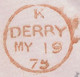 Ireland Transatlantic Canada Derry 1875 Env With Letter Toronto To Ballymote Via DERRY MY 19 75 Code K Cds - Préphilatélie