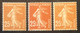 235 - 1 ** Semeuse 25c Jaune Brun Neuf ** Lot 3 Nuances De Couleurs - 1906-38 Semeuse Camée