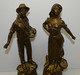 2 ANCIENS SUJETS STATUETTES REGULE VERNIS SOCLE BOIS HOMME A LA PIPE & FEMME AU PANIER COLLECTION DECO - Sonstige & Ohne Zuordnung