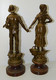 Delcampe - 2 ANCIENS SUJETS STATUETTES REGULE VERNIS SOCLE BOIS HOMME A LA PIPE & FEMME AU PANIER COLLECTION DECO - Sonstige & Ohne Zuordnung