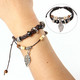 REGOLABILE MULTILAYER NERO ECOPELLE CORDA FOGLIA BRACCIALE GIOIELLI UNISEX B - Pulseras