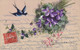 Heureuse Anniversaire Fleurs Et Hirondelle  Carte Décorative PORCELAINE PORSELEIN PORCELAIN POSTCARD FANTAISIE FANTASY - Porcelaine
