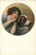 PC CPA C. MONESTIER ARTIST SIGNED LADY WITH HER DOG Vintage Postcard (b26593) - Monestier, C.