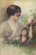 PC CPA C. MONESTIER ARTIST SIGNED LADY WITH PINK ROSES   (b26598) - Monestier, C.