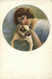 PC CPA C. MONESTIER ARTIST SIGNED LADY WITH HER DOG Vintage Postcard (b26604) - Monestier, C.