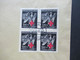 Böhmen Und Mähren 1943 Rotes Kreuz Michel Nr. 132 Als Viererblock Auf Einem Blanko Beleg Mit Großem Farbfleck!! - Brieven En Documenten