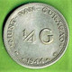 CURACAO / WILHELMINA / 1/4 G. / 1944 - Curacao