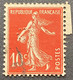 FRA0138Uap3 - Type Semeuse Camée - 10 C Dark Red Used Perforated Stamp - Type IA - 1907 - France YT 138a - 1906-38 Semeuse Camée