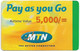 Uganda - MTN - Pay As You Go, Paper Card, GSM Refill 5.000USHS, Used - Ouganda