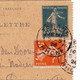 Carte Lettre Entier Postal Tarare Rhône 1926 Semeuse 25 Centimes + 5 Centimes - Kaartbrieven
