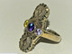 BELLE ANCIENNE BAGUE MARQUISE ARGENT 925e & MINERVE 3 PIERRES Et Marcassites XXe - Ringe